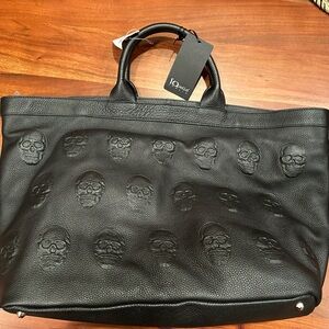 Large black leather IO Pelle Italia embossed skull bag